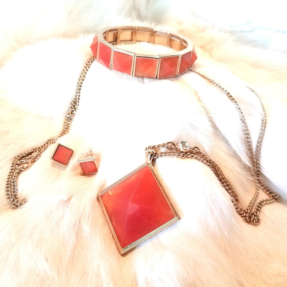 Ann Taylor Orange Pyramid Jewelry Parure Set - Picture 1 of 7